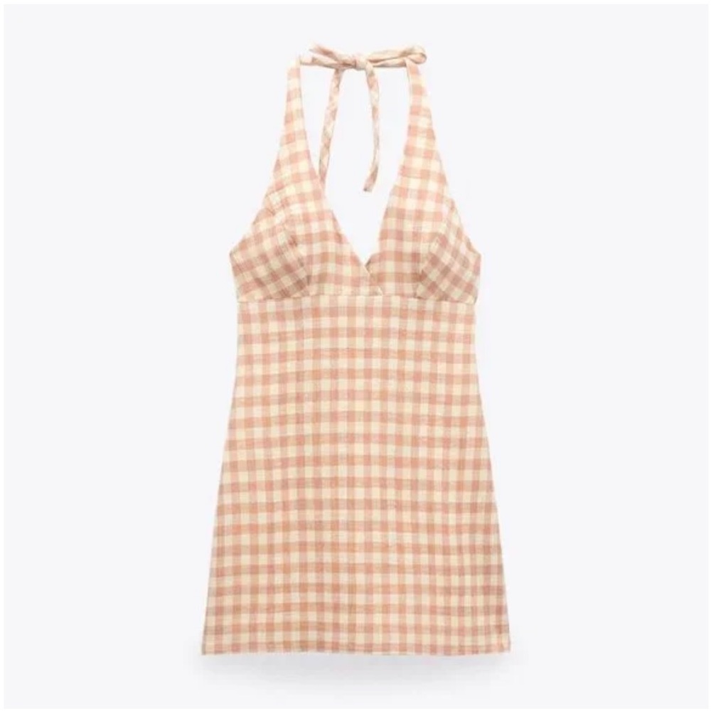 Zara Gingham Check Halter Mini Dress